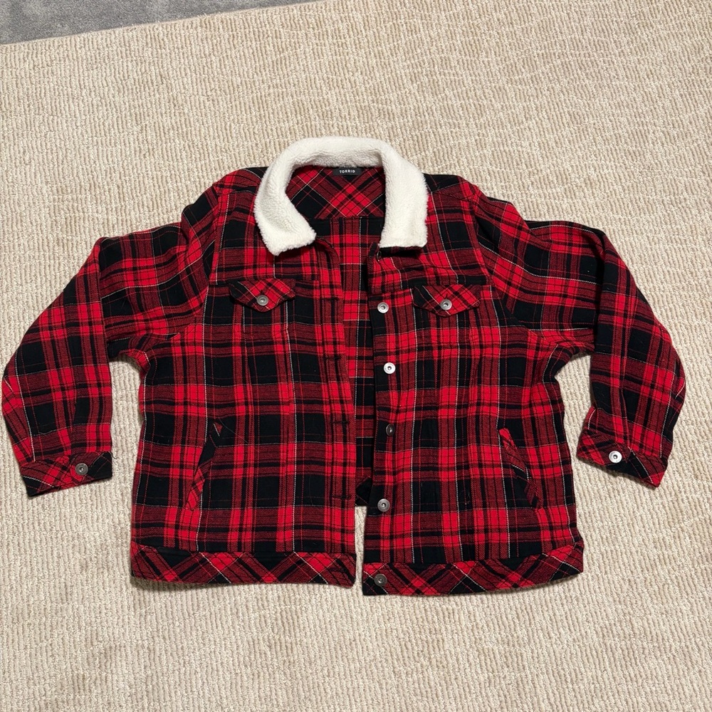 Torrid Red and Black Plaid Cotton Jacket